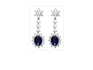 Exquisite 5.50 Carats Natural Sapphire and Diamond 14K Solid White Gold Earrings