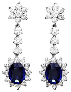Exquisite 5.50 Carats Natural Sapphire and Diamond 14K Solid White Gold Earrings
