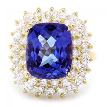 Load image into Gallery viewer, 9.40 Carats Natural Splendid Tanzanite and Diamond 14K Solid Yellow Gold Ring