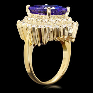 9.40 Carats Natural Splendid Tanzanite and Diamond 14K Solid Yellow Gold Ring