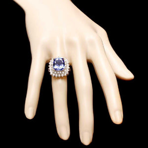 9.40 Carats Natural Splendid Tanzanite and Diamond 14K Solid Yellow Gold Ring