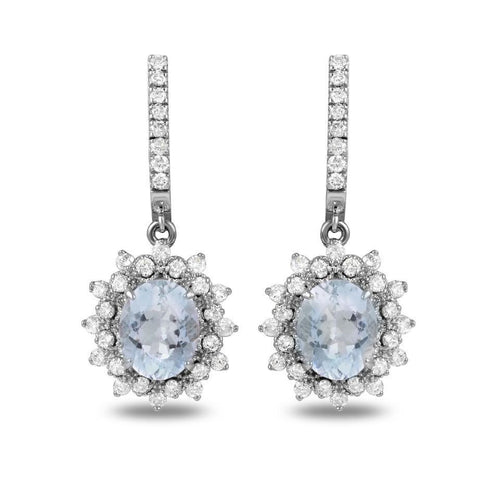 Exquisite 9.60 Carats Natural Aquamarine and Diamond 14K Solid White Gold Earrings