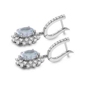 Exquisite 9.60 Carats Natural Aquamarine and Diamond 14K Solid White Gold Earrings