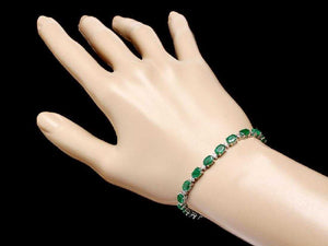 Very Impressive 14.60 Carats Natural Emerald & Diamond 14K Solid White Gold Bracelet