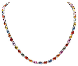 33.60Ct Natural Multi-Color Sapphire and Diamond 14K Solid White Gold Necklace