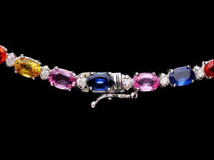 33.60Ct Natural Multi-Color Sapphire and Diamond 14K Solid White Gold Necklace