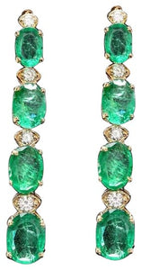 Exquisite 7.30 Carats Natural Emerald and Diamond 14K Solid Yellow Gold Earrings