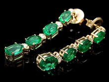 Load image into Gallery viewer, Exquisite 7.30 Carats Natural Emerald and Diamond 14K Solid Yellow Gold Earrings