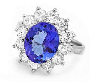 5.50 Carats Natural Very Nice Looking Tanzanite and Diamond 14K Solid White Gold Ring