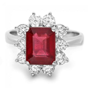 4.10 Carats Impressive Natural Red Ruby and Diamond 14K White Gold Ring