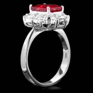 4.10 Carats Impressive Natural Red Ruby and Diamond 14K White Gold Ring