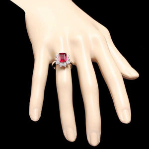 4.10 Carats Impressive Natural Red Ruby and Diamond 14K White Gold Ring