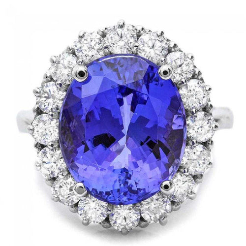 10.40 Carats Natural Very Nice Looking Tanzanite and Diamond 14K Solid White Gold Ring