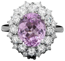 Load image into Gallery viewer, 6.30 Carats Natural Kunzite and Diamond 14K Solid White Gold Ring