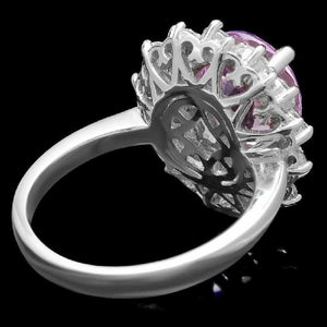 6.30 Carats Natural Kunzite and Diamond 14K Solid White Gold Ring