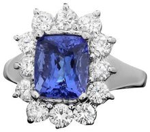 Load image into Gallery viewer, 4.50 Carats Natural Very Nice Looking Tanzanite and Diamond 14K Solid White Gold Ring
