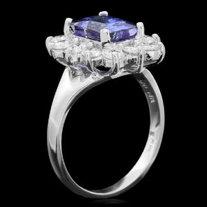 4.50 Carats Natural Very Nice Looking Tanzanite and Diamond 14K Solid White Gold Ring