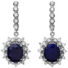 Load image into Gallery viewer, Exquisite 11.40 Carats Natural Sapphire and Diamond 14K Solid White Gold Earrings