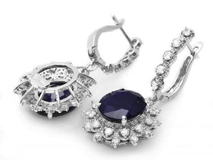 Exquisite 11.40 Carats Natural Sapphire and Diamond 14K Solid White Gold Earrings