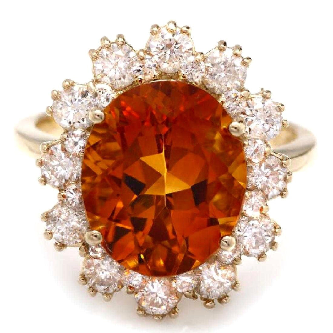 5.90 Carats Exquisite Natural Madeira Citrine and Diamond 14K Solid Yellow Gold Ring
