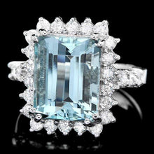 Load image into Gallery viewer, 6.90 Carats Natural Aquamarine and Diamond 14k Solid White Gold Ring