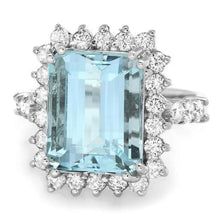 Load image into Gallery viewer, 6.90 Carats Natural Aquamarine and Diamond 14k Solid White Gold Ring