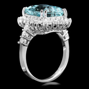 6.90 Carats Natural Aquamarine and Diamond 14k Solid White Gold Ring