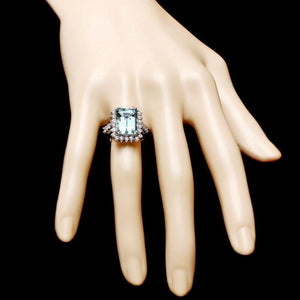 6.90 Carats Natural Aquamarine and Diamond 14k Solid White Gold Ring