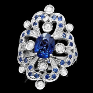 3.05ct Natural Blue Sapphire & Diamond 14k Solid White Gold Ring