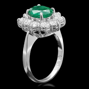 3.65 Carats Natural Emerald and Diamond 14K Solid White Gold Ring