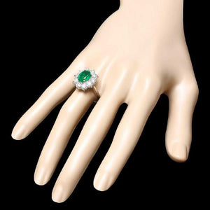3.65 Carats Natural Emerald and Diamond 14K Solid White Gold Ring