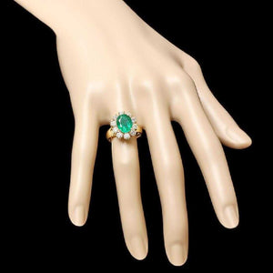 4.60 Carats Natural Emerald and Diamond 14K Solid Yellow Gold Ring