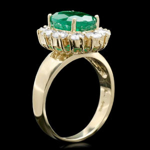 4.60 Carats Natural Emerald and Diamond 14K Solid Yellow Gold Ring