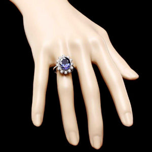 6.10 Carats Natural Very Nice Looking Tanzanite and Diamond 14K Solid White Gold Ring
