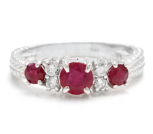 Load image into Gallery viewer, 1.70 Carats Impressive Natural Untreated Ruby and Natural Diamond 14K White Gold Ring