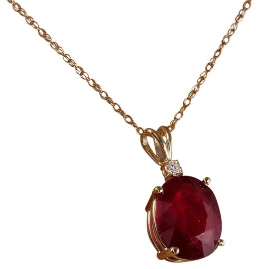 5.55Ct Natural Red Ruby and Diamond 14K Solid Yellow Gold Necklace