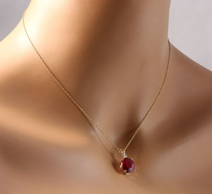 6.05Ct Natural Red Ruby and Diamond 14K Solid Yellow Gold Necklace