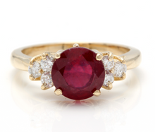 Load image into Gallery viewer, 3.05 Carats Impressive Red Ruby and Diamond 14K Yellow Gold Ring