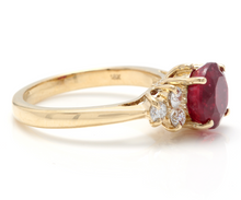 Load image into Gallery viewer, 3.05 Carats Impressive Red Ruby and Diamond 14K Yellow Gold Ring