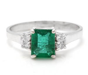 2.15 Carats Natural Emerald and Diamond 14K Solid White Gold Ring