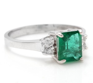 2.15 Carats Natural Emerald and Diamond 14K Solid White Gold Ring