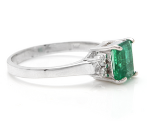 2.15 Carats Natural Emerald and Diamond 14K Solid White Gold Ring
