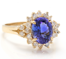 Load image into Gallery viewer, 3.90 Carats Natural Very Nice Looking Tanzanite and Diamond 14K Solid Yellow Gold Ring