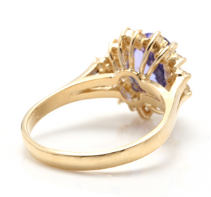 3.90 Carats Natural Very Nice Looking Tanzanite and Diamond 14K Solid Yellow Gold Ring