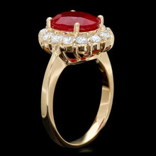 Load image into Gallery viewer, 4.70 Carats Natural Red Ruby and Diamond 14K Solid Yellow Gold Ring