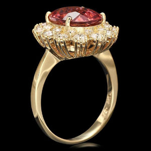 6.10 Carats Natural Very Nice Looking Tourmaline and Diamond 14K Solid Yellow Gold Ring