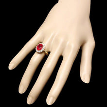 Load image into Gallery viewer, 4.70 Carats Natural Red Ruby and Diamond 14K Solid Yellow Gold Ring