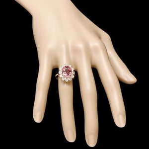 6.10 Carats Natural Very Nice Looking Tourmaline and Diamond 14K Solid Yellow Gold Ring