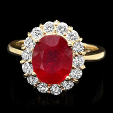 Load image into Gallery viewer, 4.70 Carats Natural Red Ruby and Diamond 14K Solid Yellow Gold Ring
