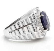 Load image into Gallery viewer, 8.20 Carats Natural Diamond &amp; Blue Sapphire 14K Solid White Gold Men&#39;s Ring